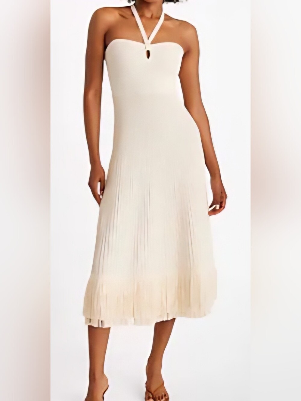 Express Cream Halter Pleated Midi Dress